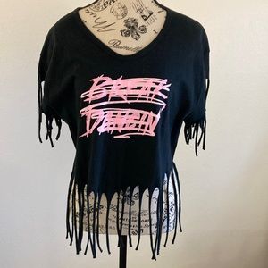 Vintage Break Dancin black fringe cropped tee One Size